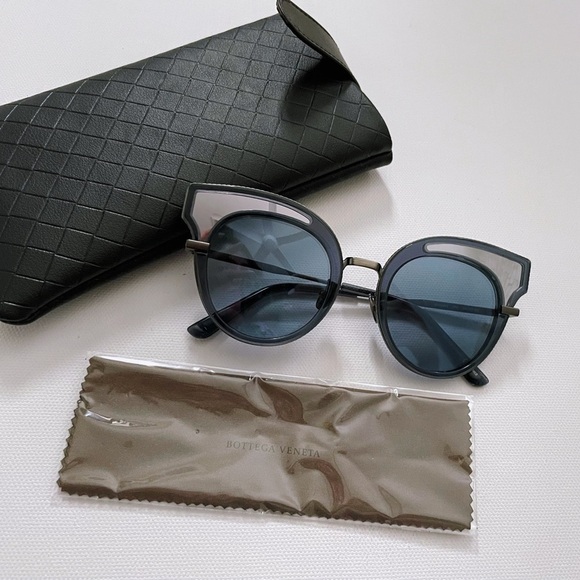 Bottega Veneta BV0094S 005 Blue Silver Black Cat Eye Mirrored Sunglasses new